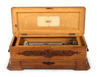 An Ideal Soprano Interchangeable Cylinder Music Box in an Oak Case by Mermod Frères