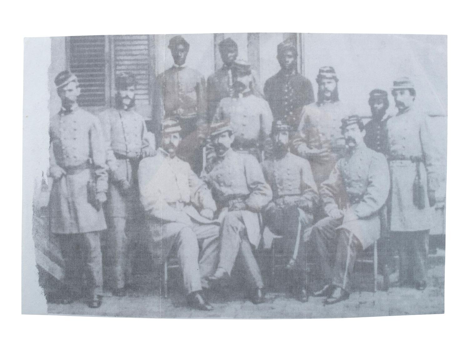 [CIVIL WAR]. Albumen photograph of General James E. Slaughter and staff featuring uniformed African American men. Ca 1860s.