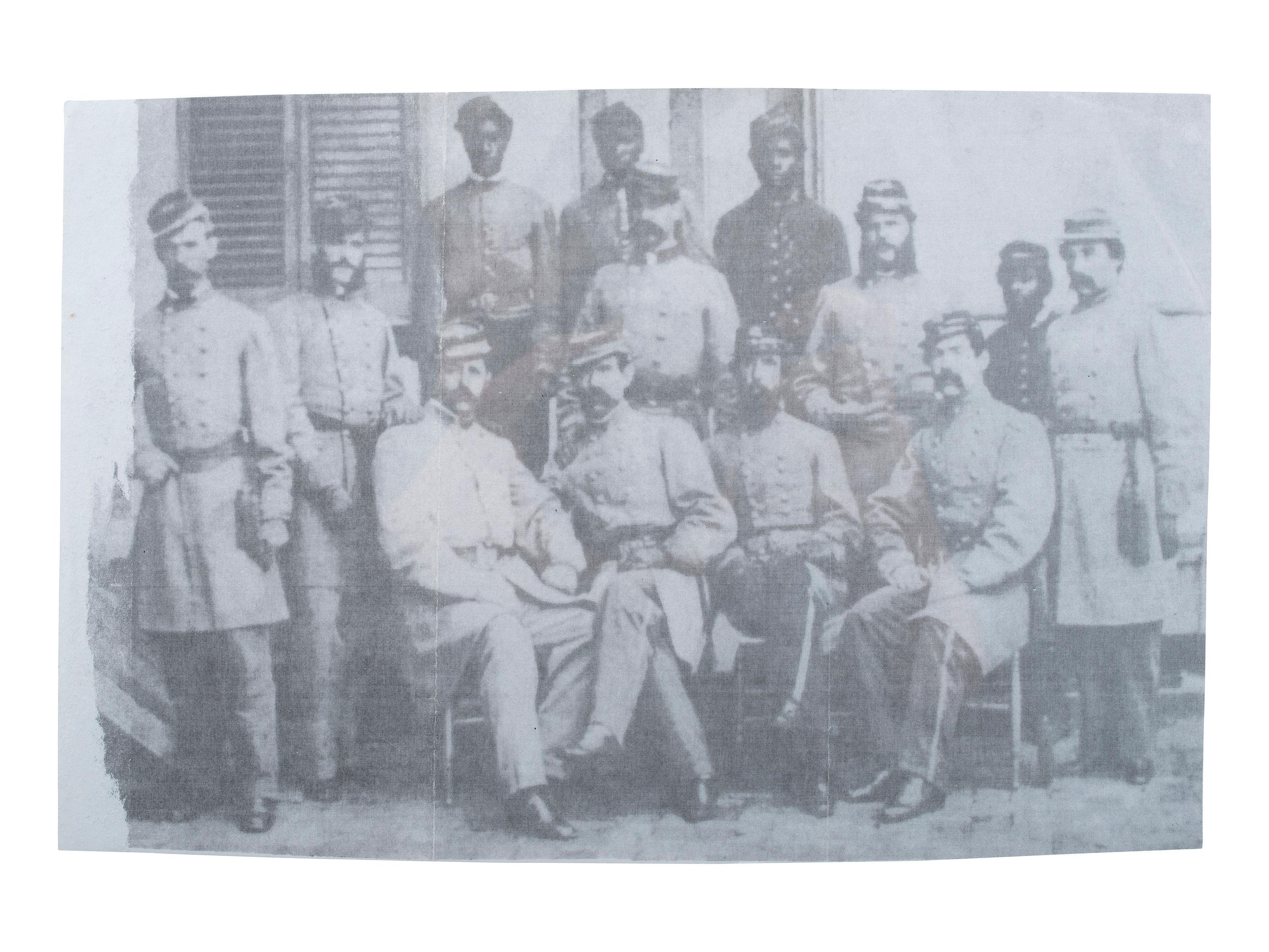 [CIVIL WAR]. Albumen photograph of General James E. Slaughter and staff featuring uniformed African American men. Ca 1860s.