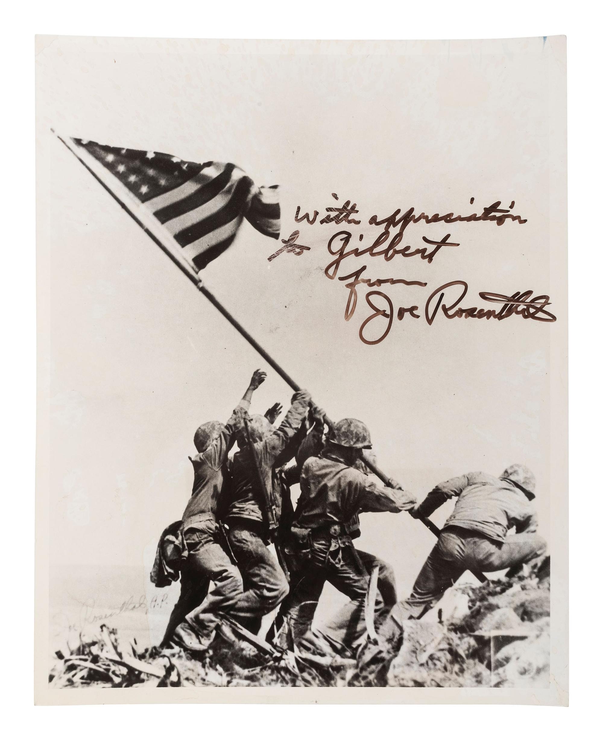 [WORLD WAR II - ROSENTHAL, Joe (1911-2006)]. Signed photograph of the flag-raising at Iwo Jima.