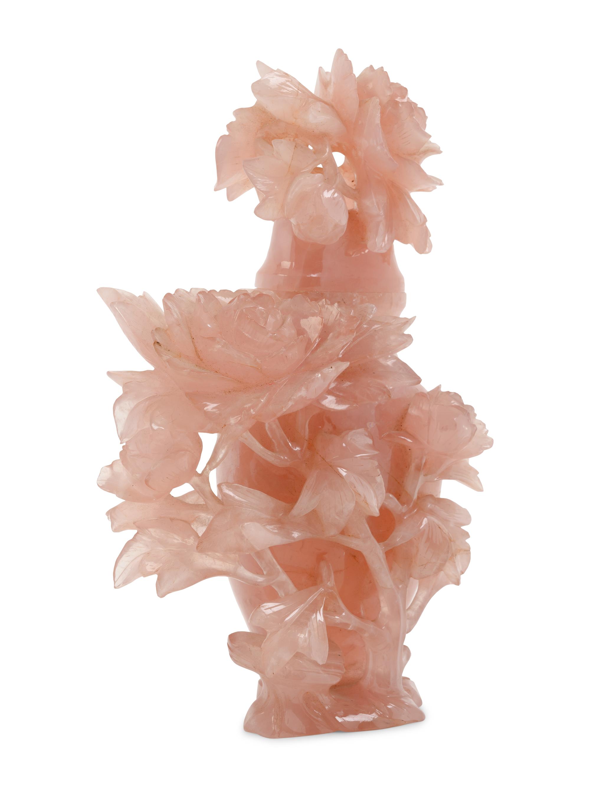 A Chinese Carved Rose Quartz Lidded Vase