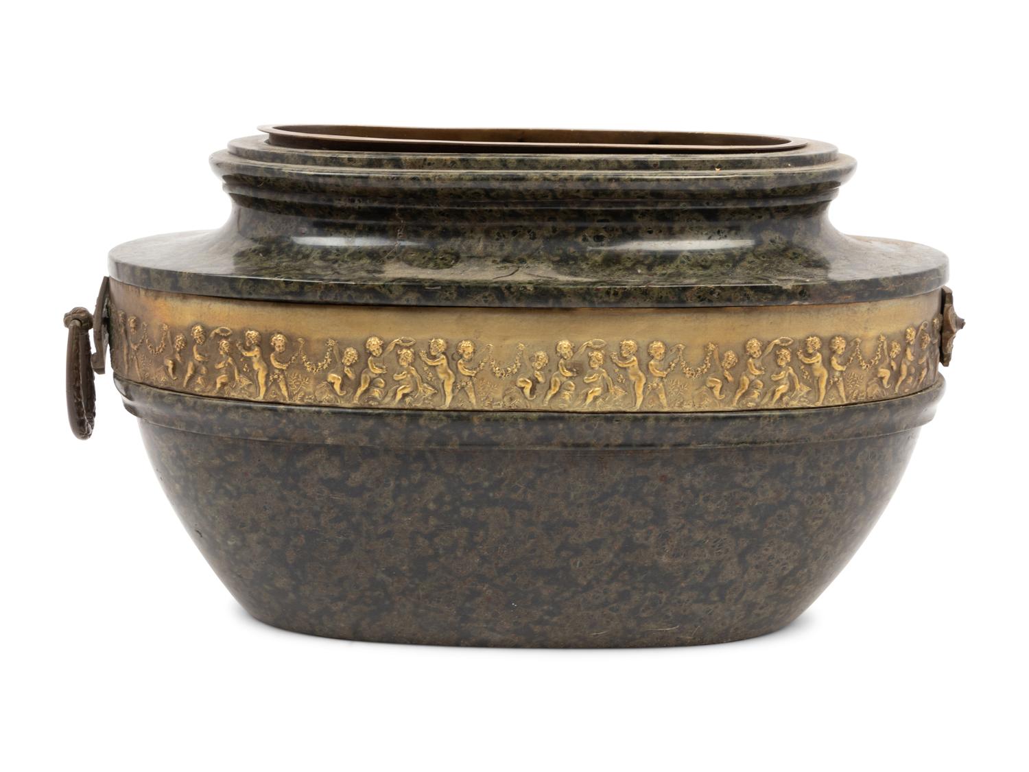 A Continental Gilt Bronze Mounted Marble Vase