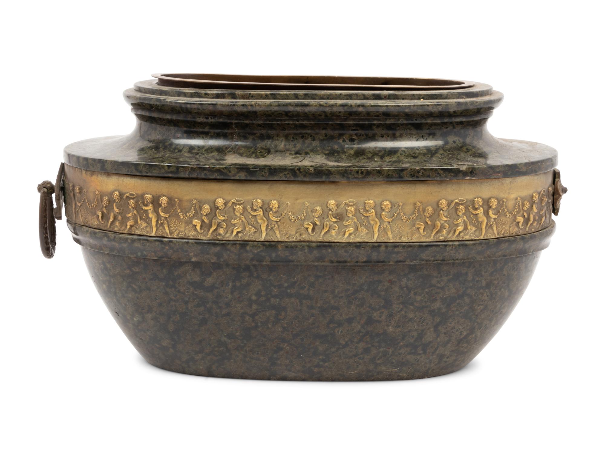 A Continental Gilt Bronze Mounted Marble Vase