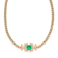 YELLOW GOLD, EMERALD AND DIAMOND NECKLACE