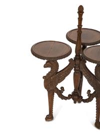 An Unusual English Carved Walnut Three-Part Stand