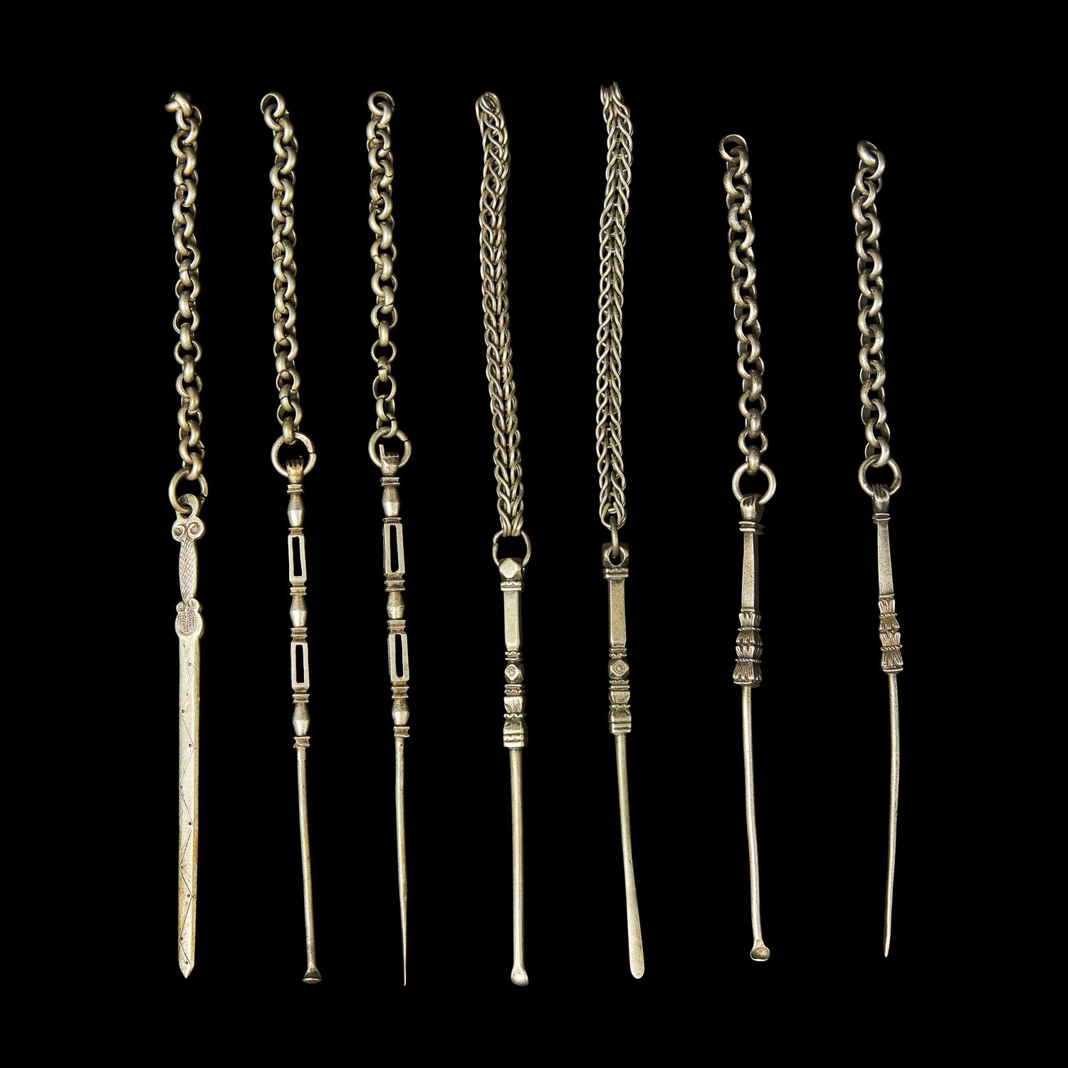 A Large Group of 31 Chinese Silver Tools, Qing Dynasty and Earlier 清及更早 銀事件兒一組