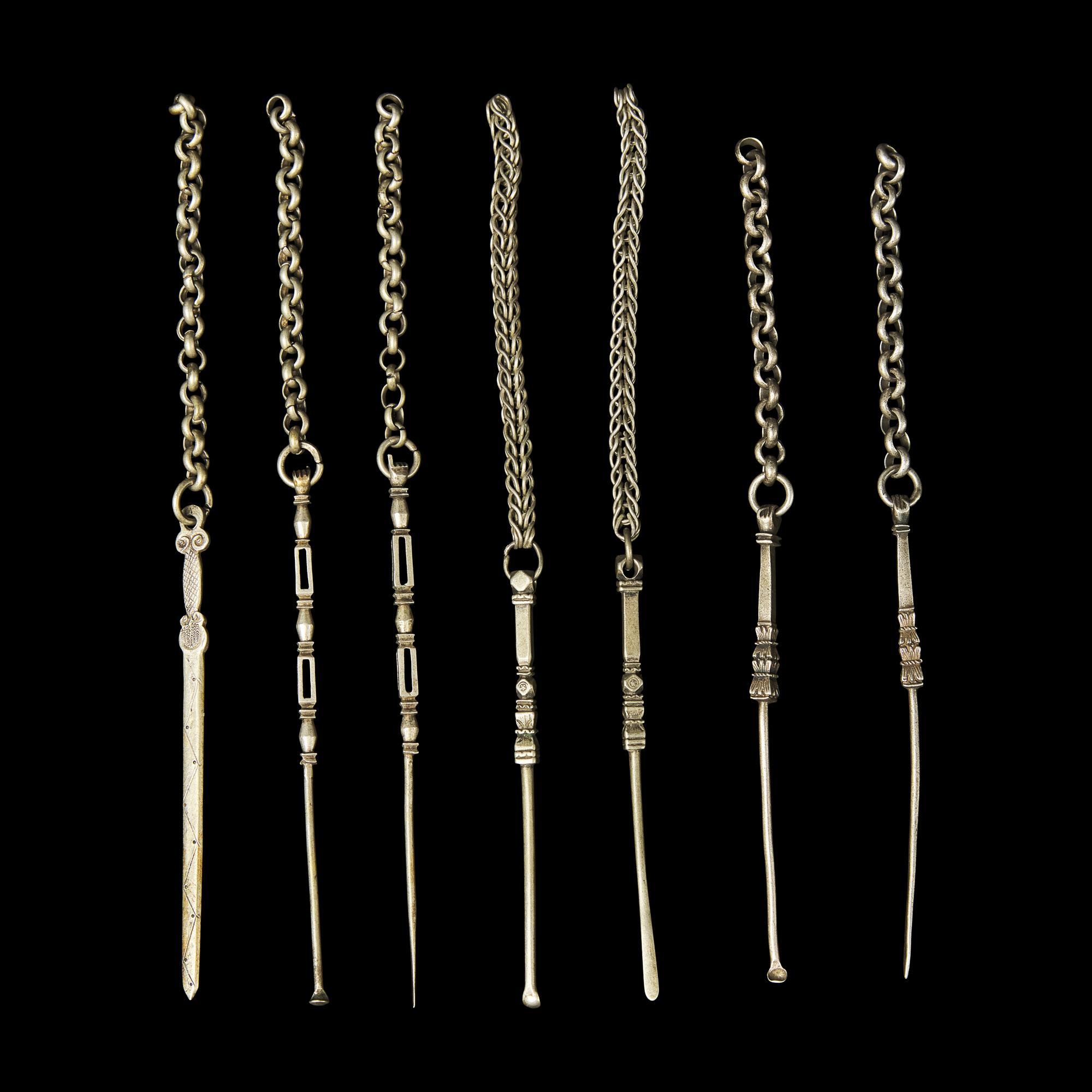 A Large Group of 31 Chinese Silver Tools, Qing Dynasty and Earlier 清及更早 銀事件兒一組