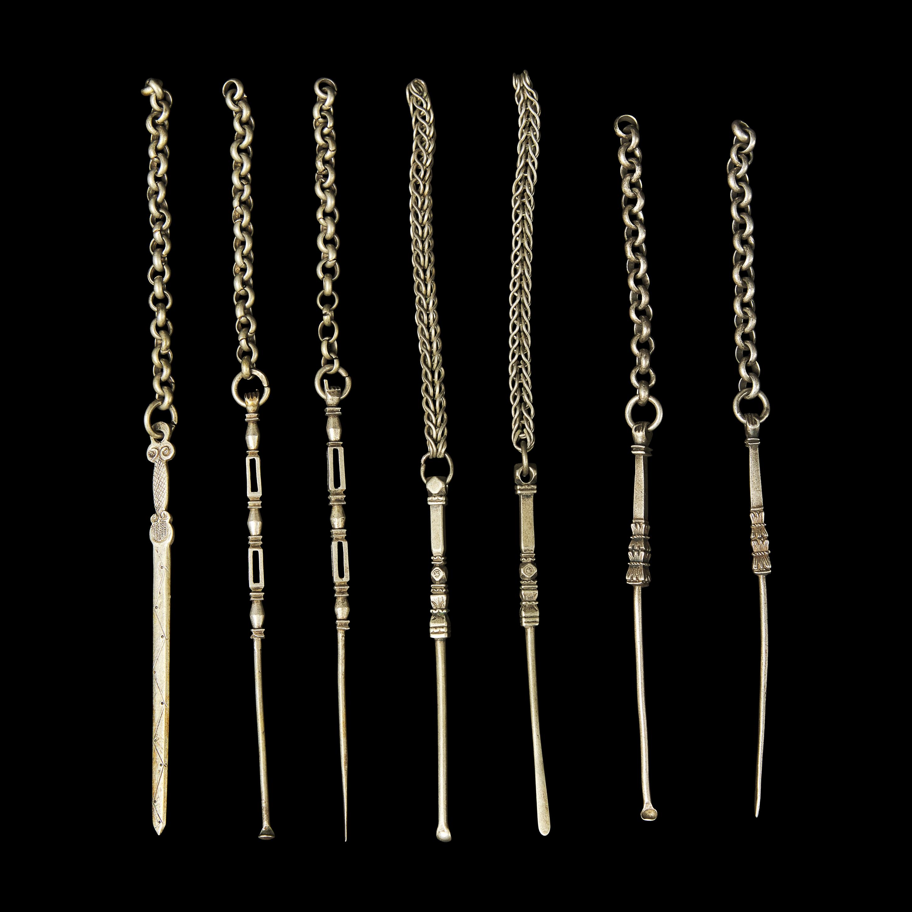 A Large Group of 31 Chinese Silver Tools, Qing Dynasty and Earlier 清及更早 銀事件兒一組