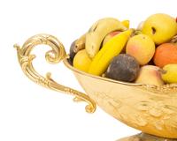 An Italian Gilt Metal Centerpiece Bowl with Hardstone Fruit