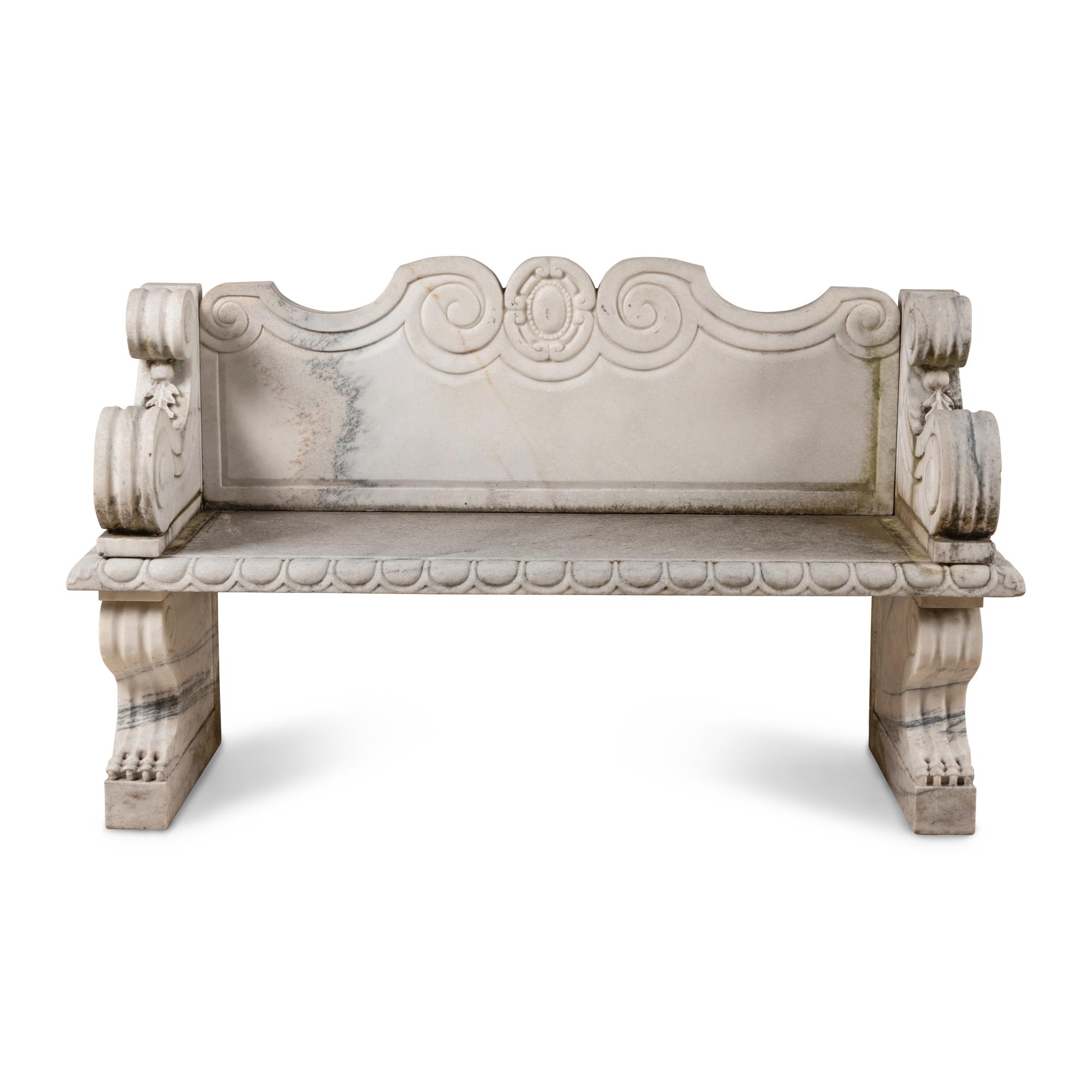 A Carved Marble Garden Bench