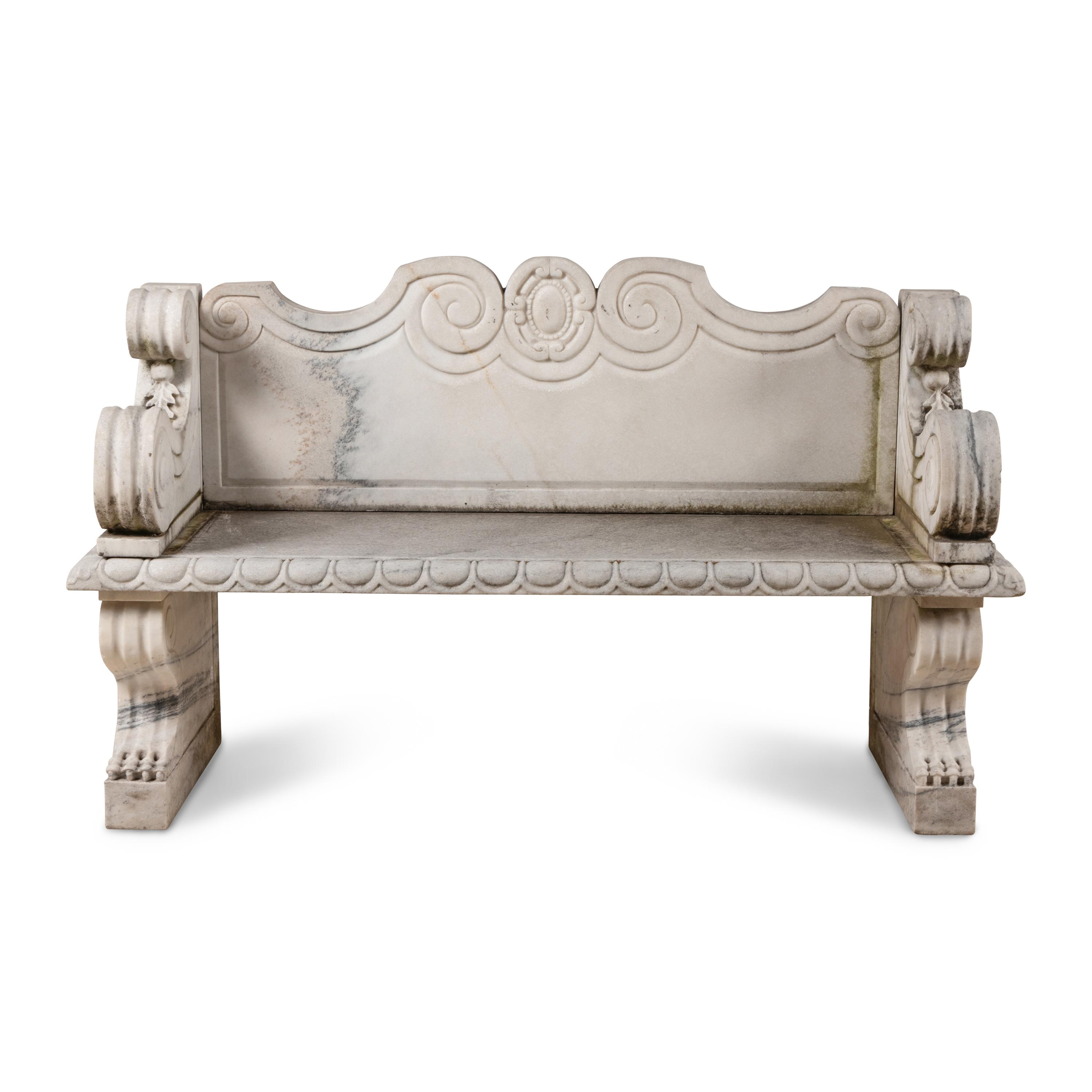 A Carved Marble Garden Bench