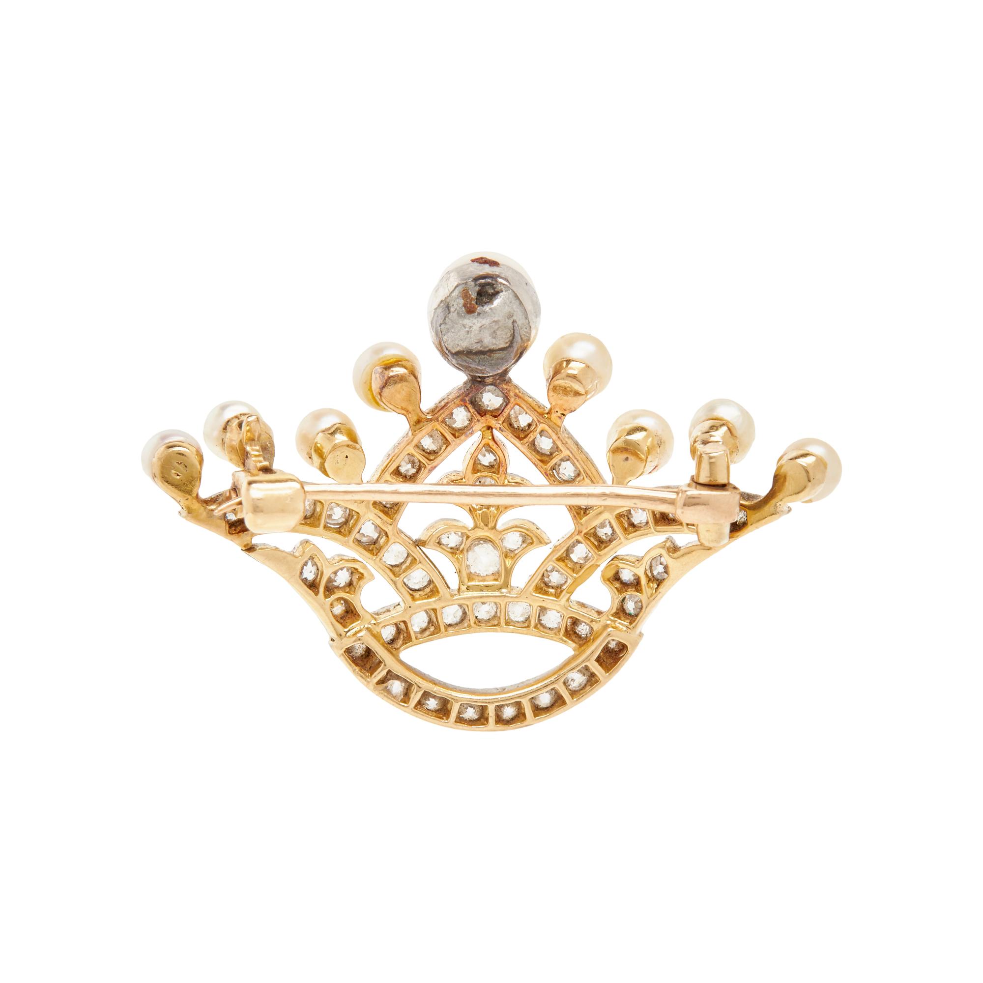 EDWARDIAN, DIAMOND AND CULTURED PEARL CROWN PIN