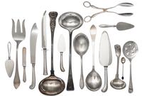 A Collection of Silver and Silver-plate Serving Articles, Various Makers, 20th Century, comprising: 3 serving tongs 3 cheese slices 2 b