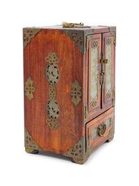 A Chinese Jade Inset Wood Jewelry Box