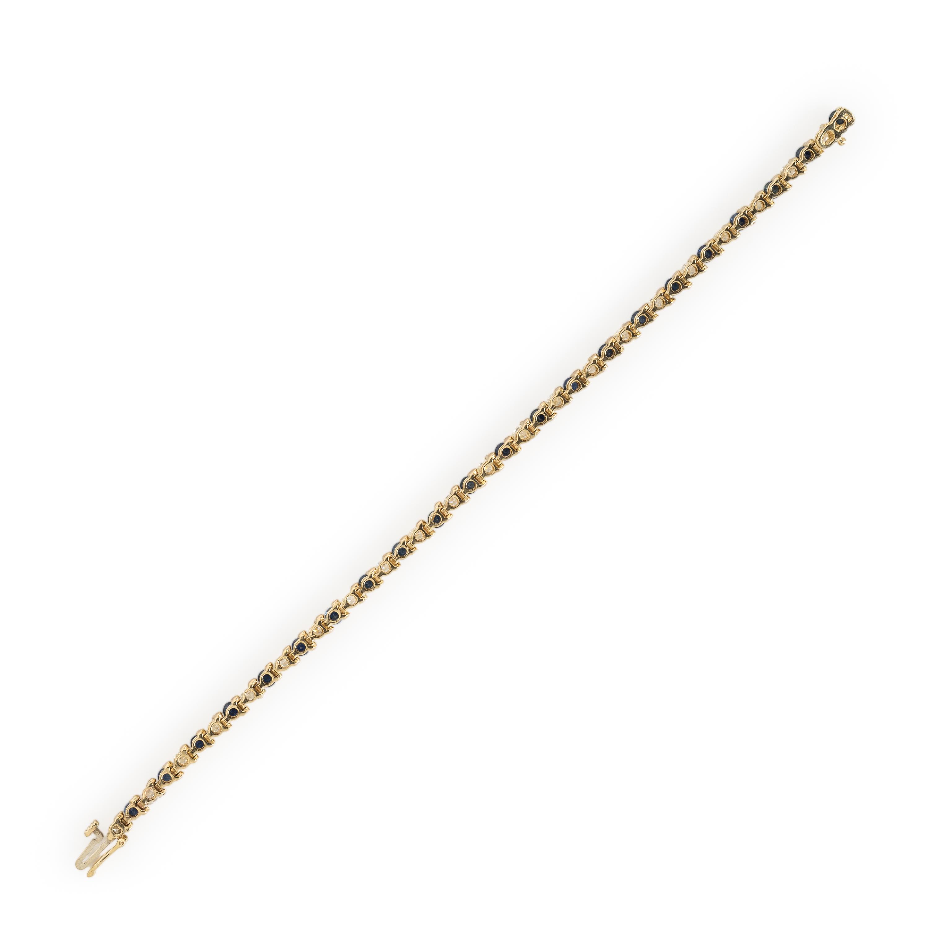 Diamond, Sapphire, and Yellow Gold Line Bracelet