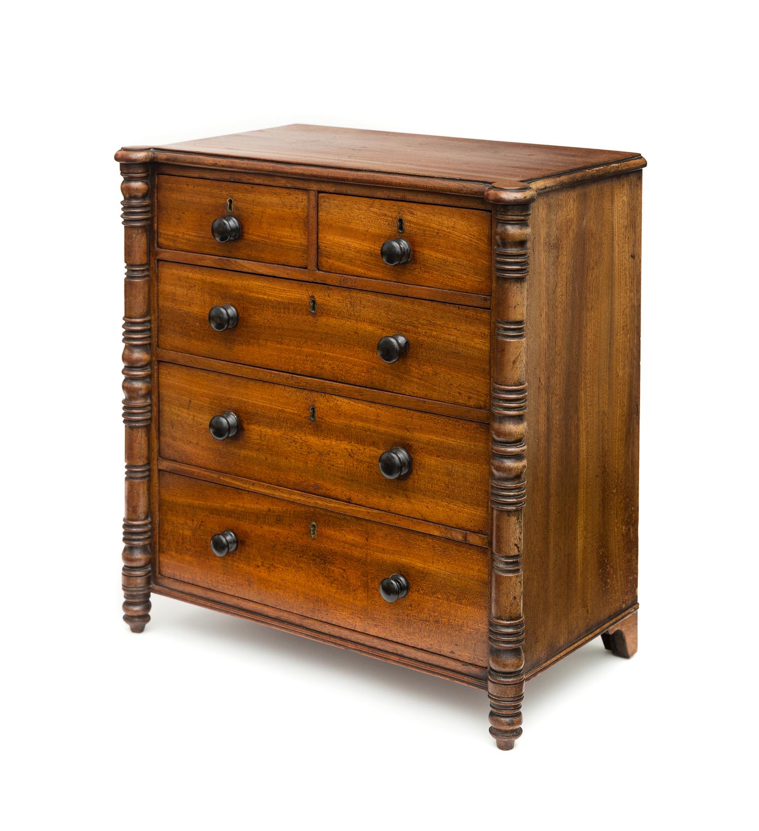 A Miniature American Classical Mahogany Five-Drawer Chest of Drawers