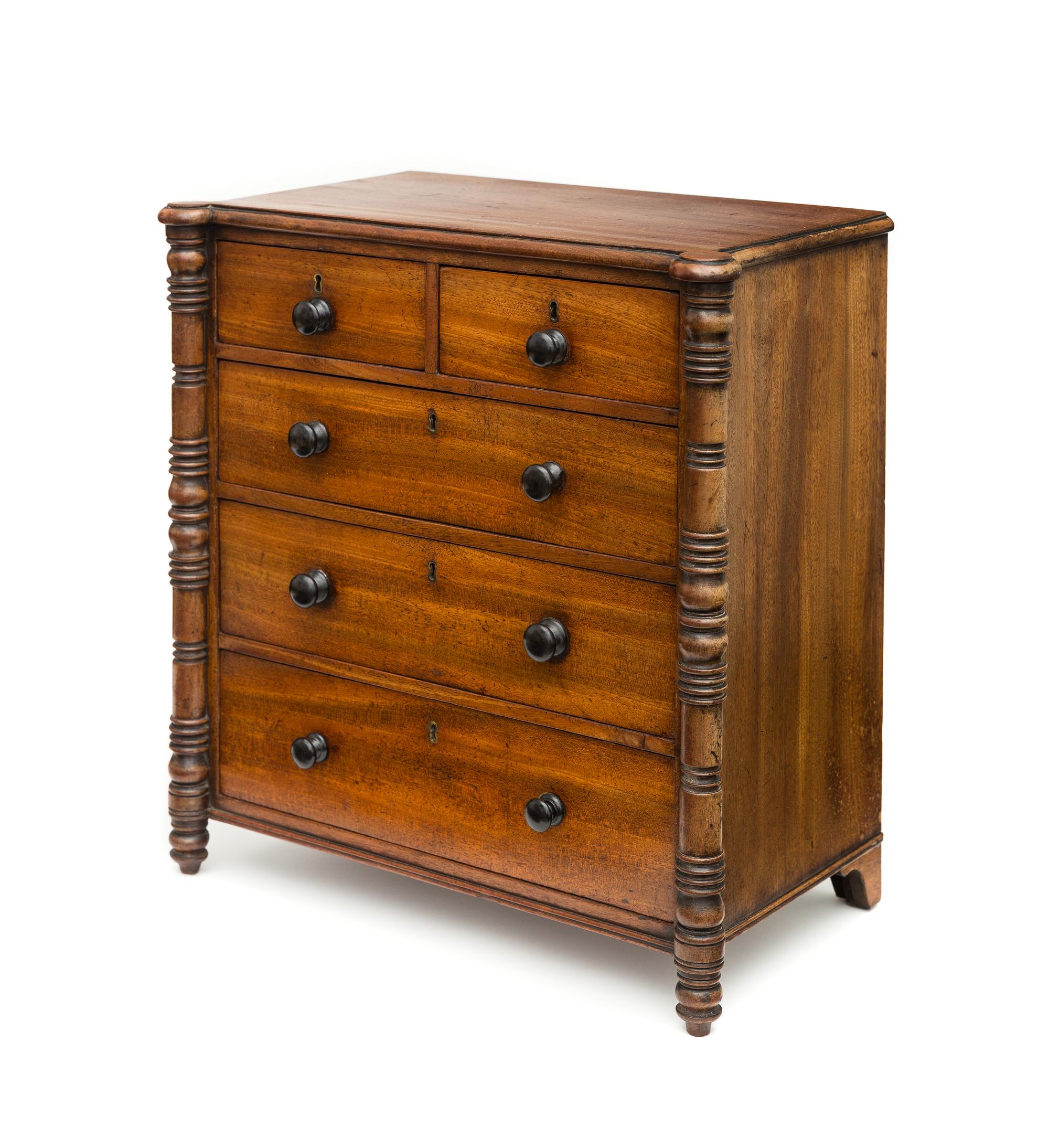A Miniature American Classical Mahogany Five-Drawer Chest of Drawers