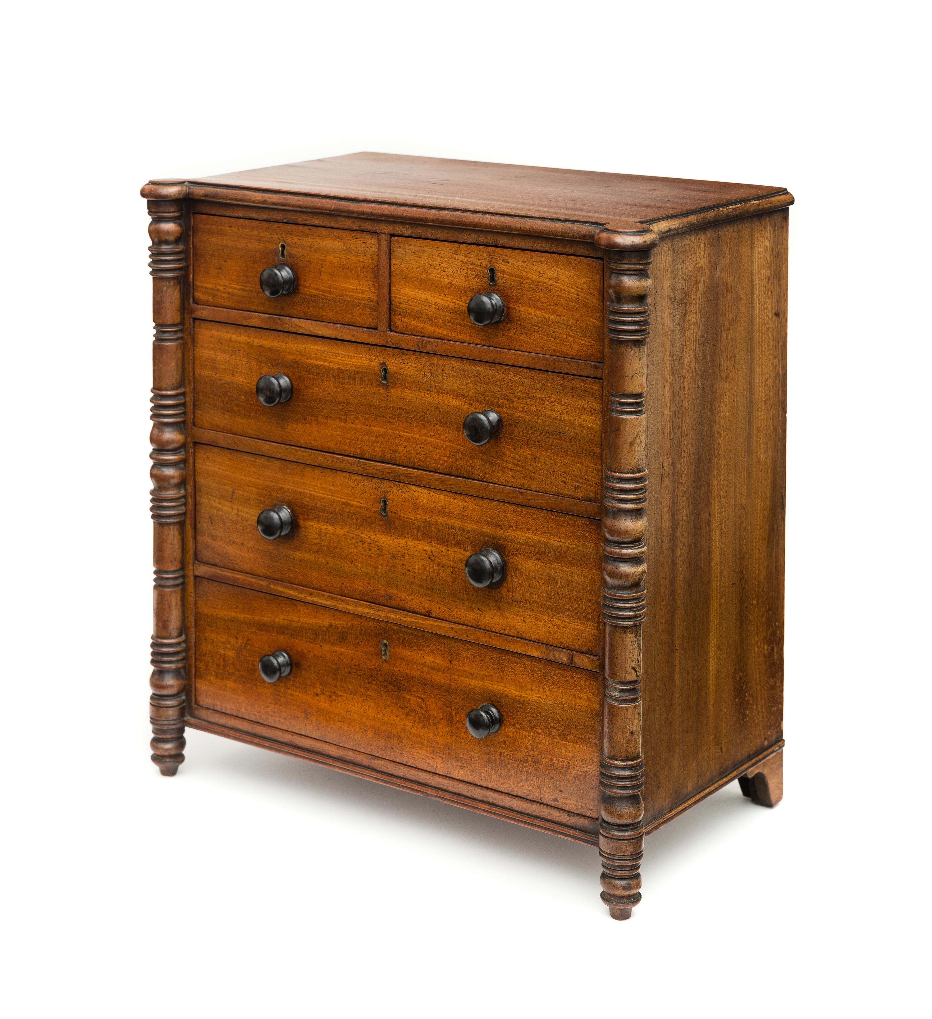 A Miniature American Classical Mahogany Five-Drawer Chest of Drawers