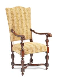 A Louis XIV Style Carved Armchair Height 53 x width 30 x depth 26 inches.