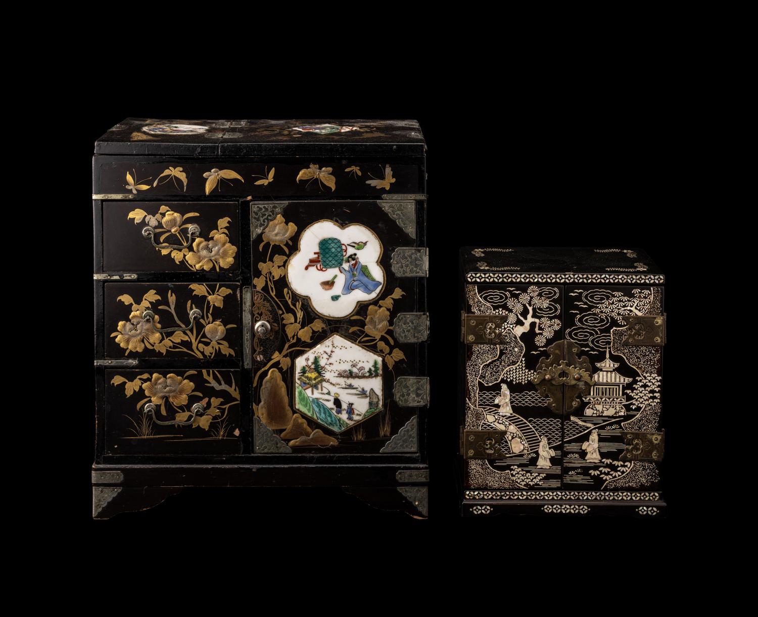 Two Inlaid Black Lacquer Table Chests
