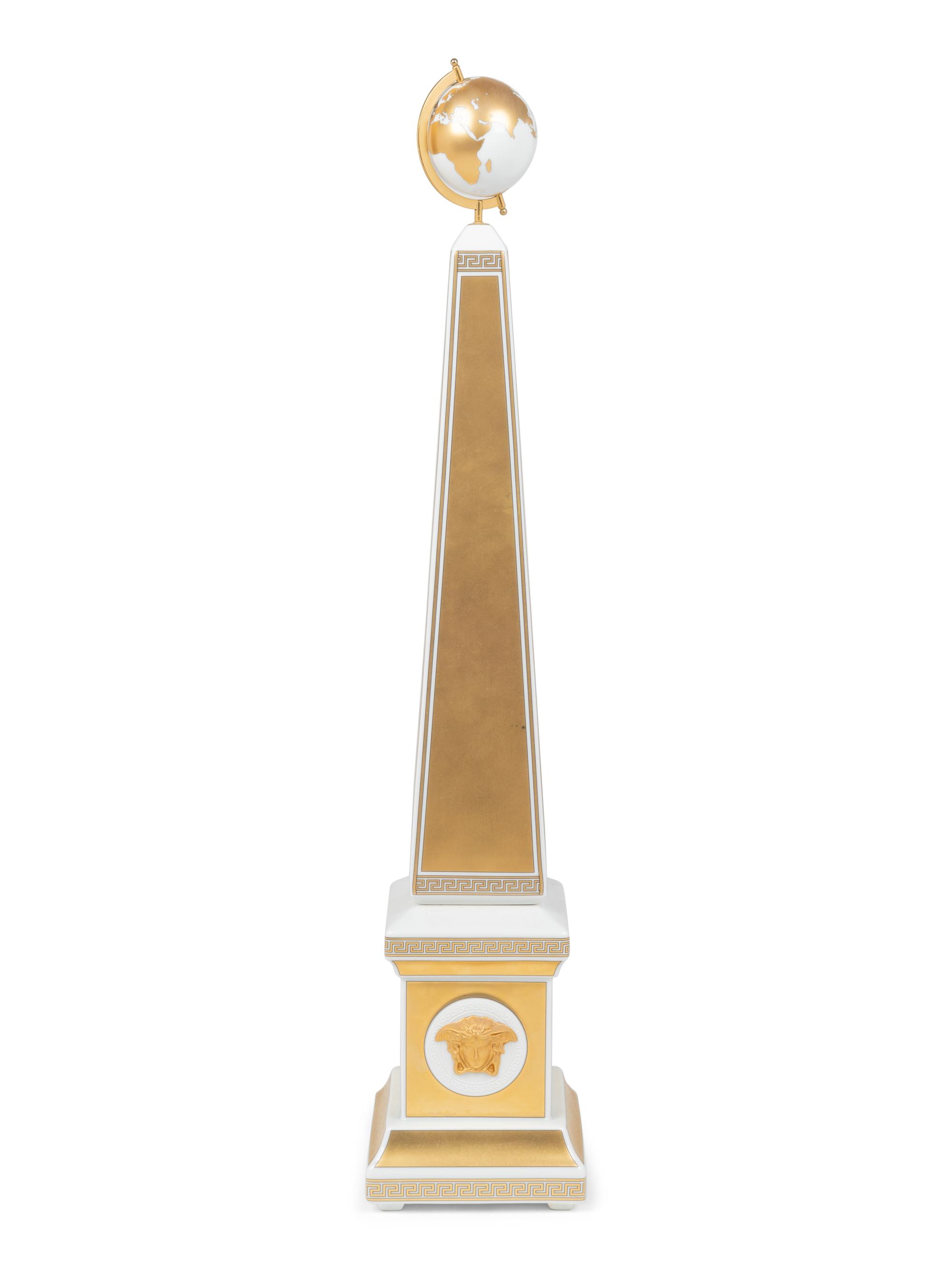 A Versace Carpe Diem Clock-Inset Porcelain Obelisk