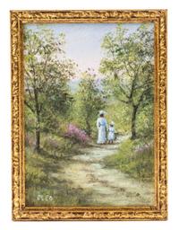 Cleo, (20th Century), Mother and Child Stroll Through Forest