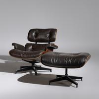 Charles and Ray Eames (American, 1907–1978 | 1913–1988) — Brown 670 Lounge Chair and 671 Ottoman Herman Miller USA, designed 1956