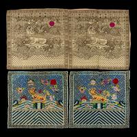 Two Pairs of Chinese Silk Brocade Military Rank Badges, Buzi, Late Qing Dynasty/Republic Period 晚清/民國 織錦武官補子兩對