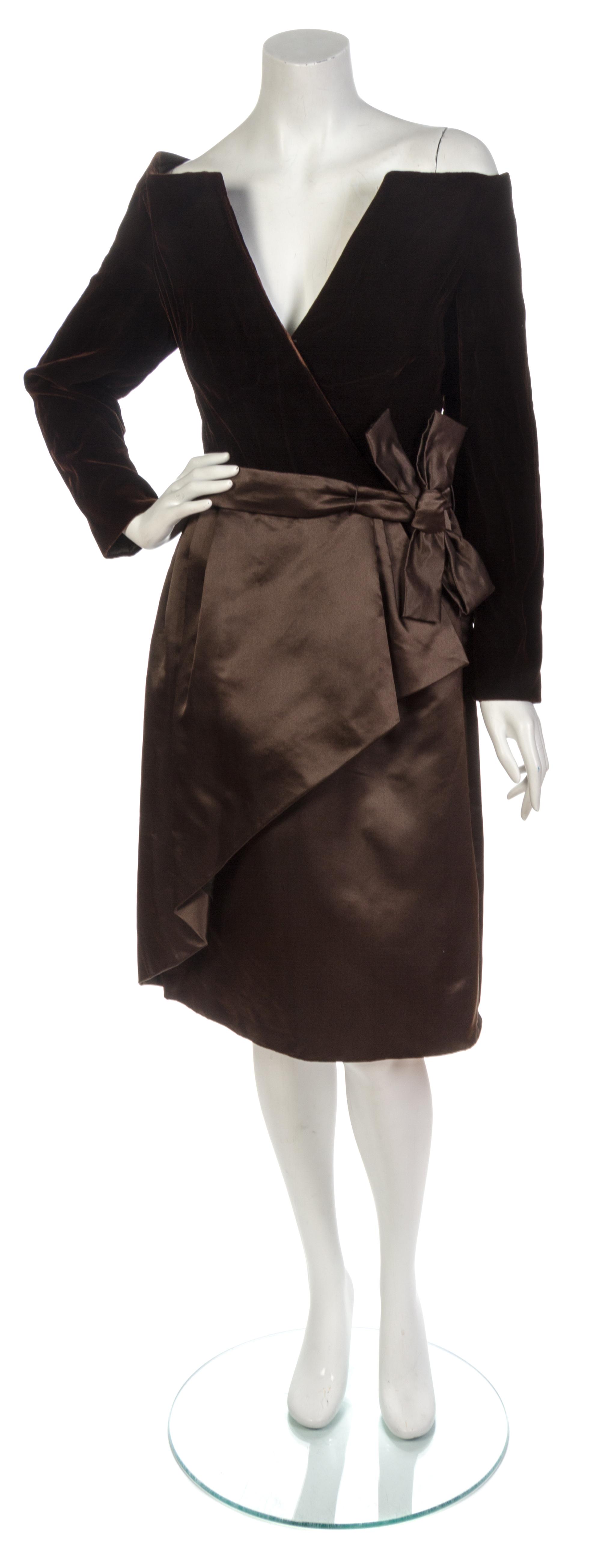 A Scaasi Brown Velvet and Satin Cocktail Dress,