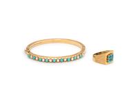 COLLECTION OF YELLOW GOLD AND TURQUOISE JEWELRY