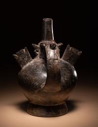 A Sican Blackware Stirrup Vessel