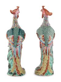 A Pair of Chinese Export Porcelain Phoenix Birds with Italian Giltwood Brackets