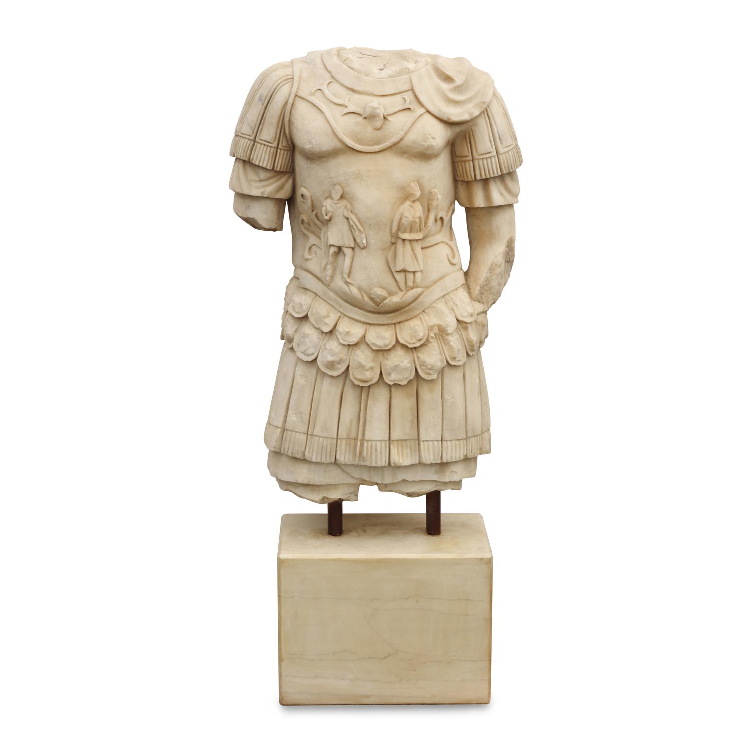An Italian Carved Marble Torso of a Roman Soldier