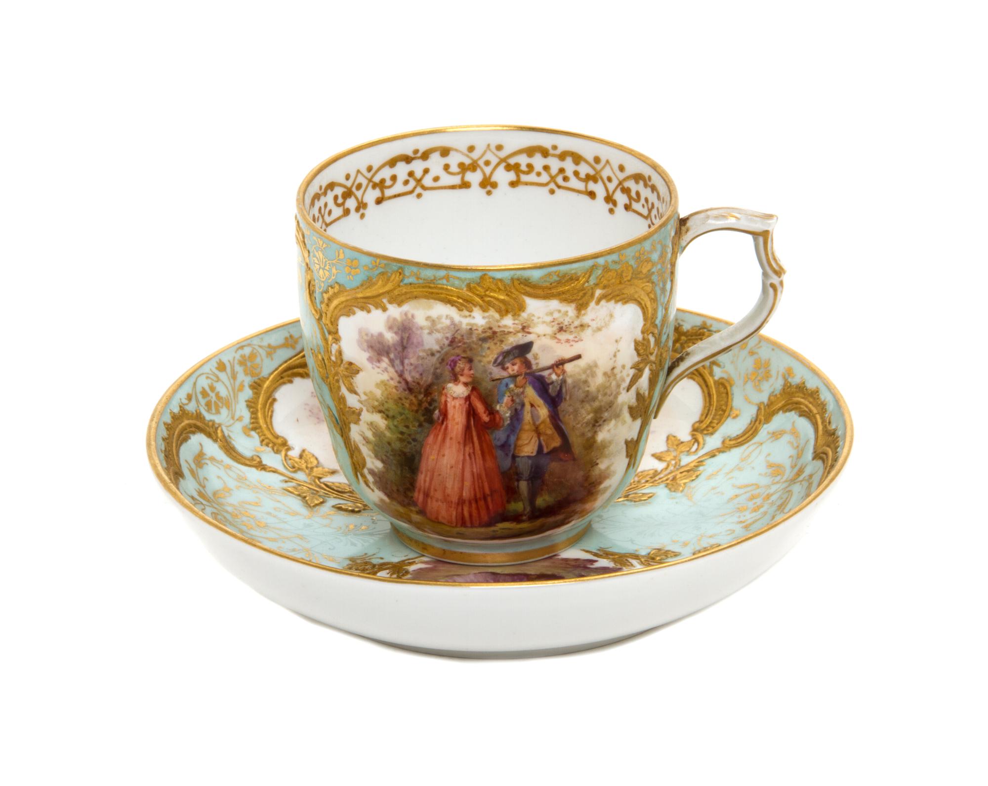 A Berlin (K.P.M.) Porcelain Cup and Saucer, Diameter of saucer 5 1/4 inches.