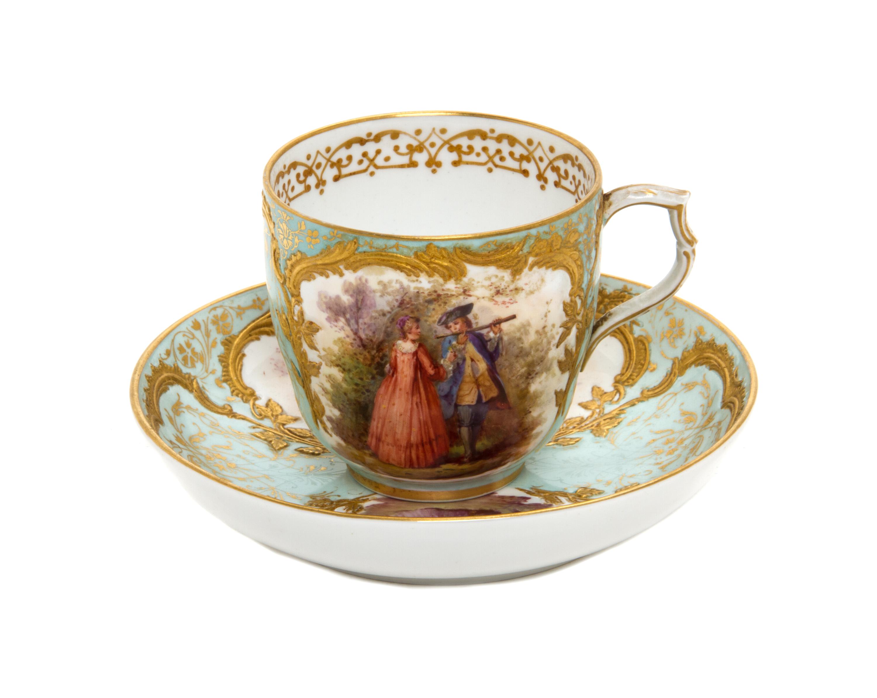 A Berlin (K.P.M.) Porcelain Cup and Saucer, Diameter of saucer 5 1/4 inches.