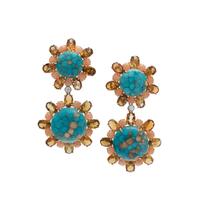 YELLOW GOLD, TURQUOISE, DIAMOND AND GEMSTONE EARCLIPS