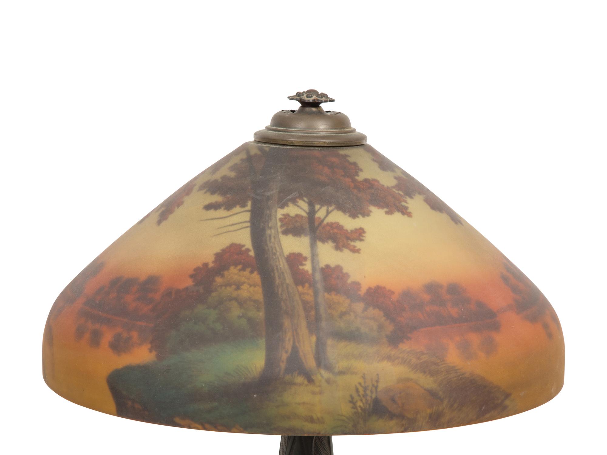Reverse-painted glass lamp, c. 1910