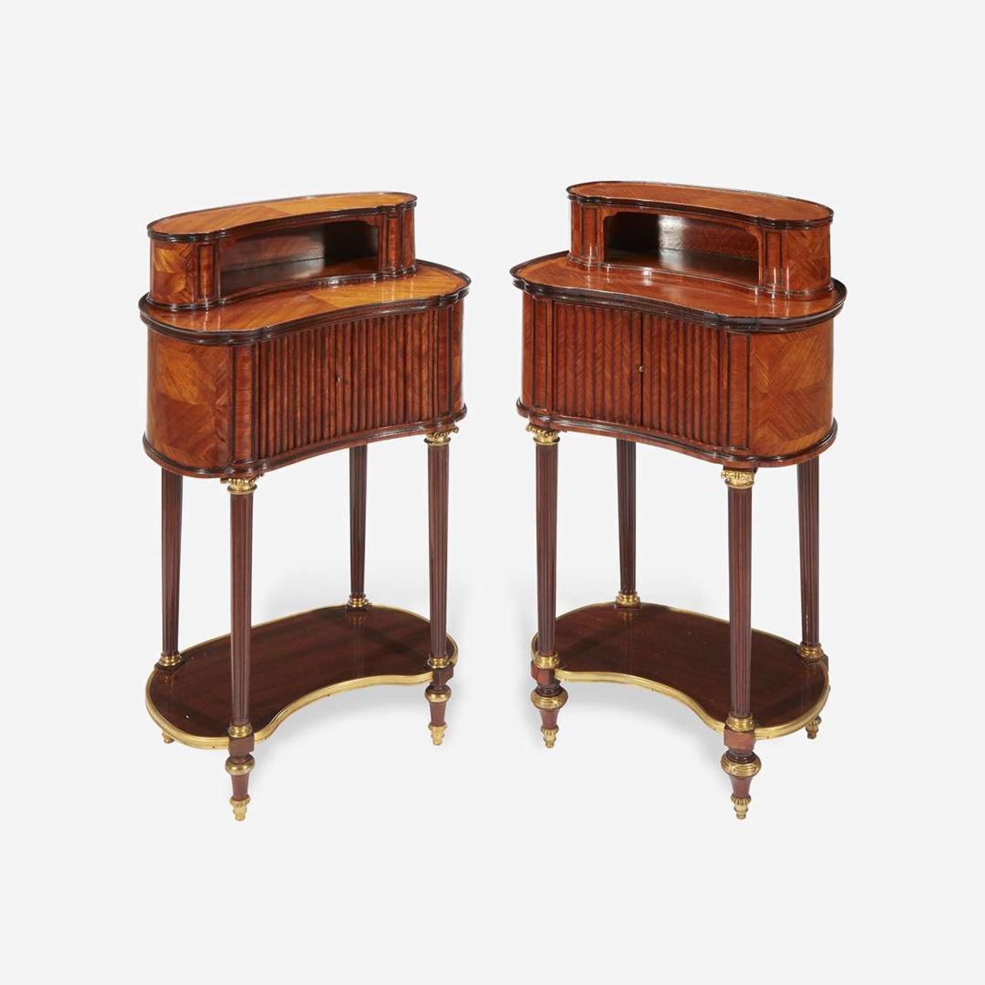 A Pair of Louis XVI Style Gilt-Bronze Mounted Fruitwood and Mahogany Side Tables Late 19th/early 20th century