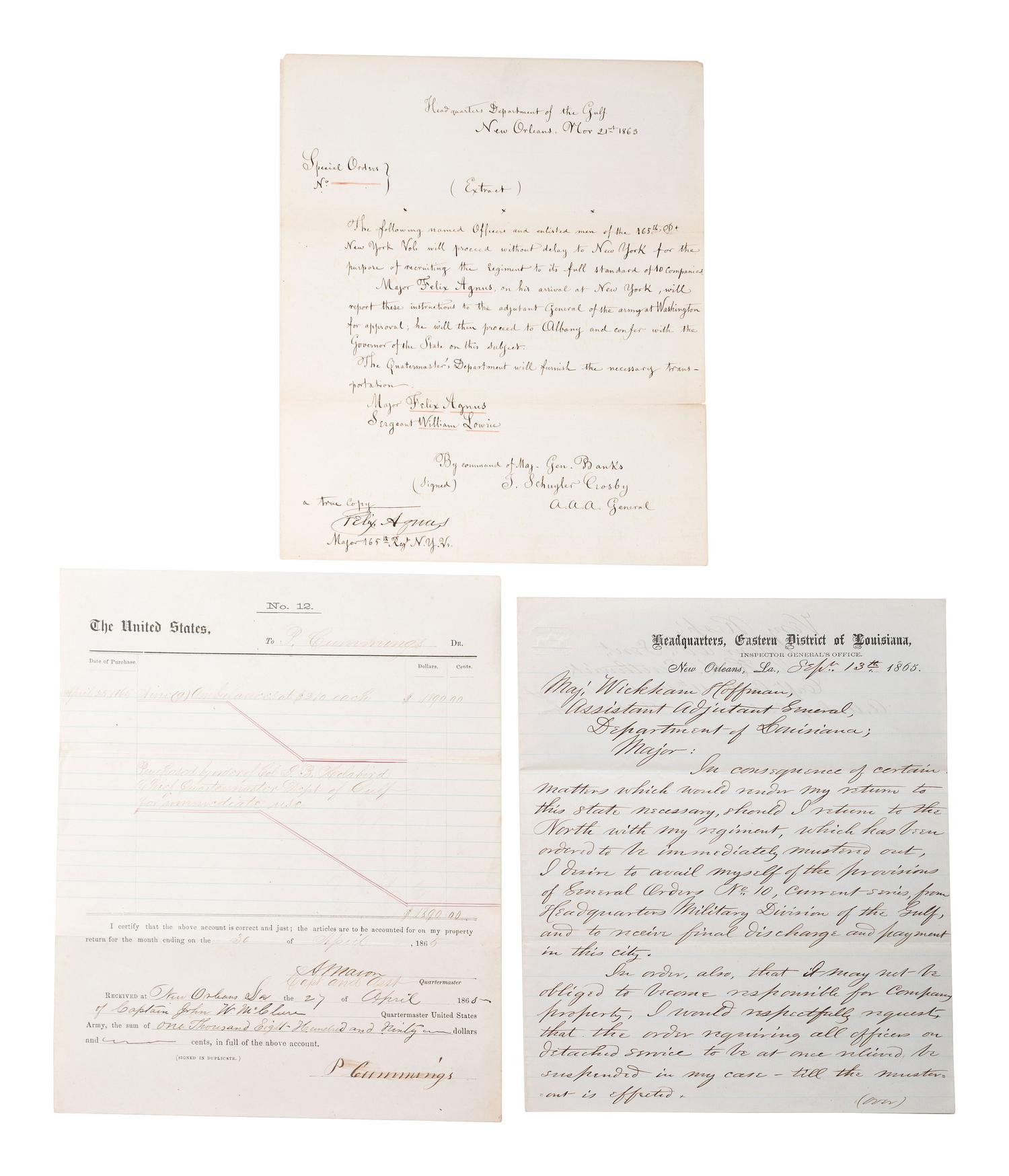 [CIVIL WAR]. Documents related to the occupation of New Orleans and Union troops in Louisiana.