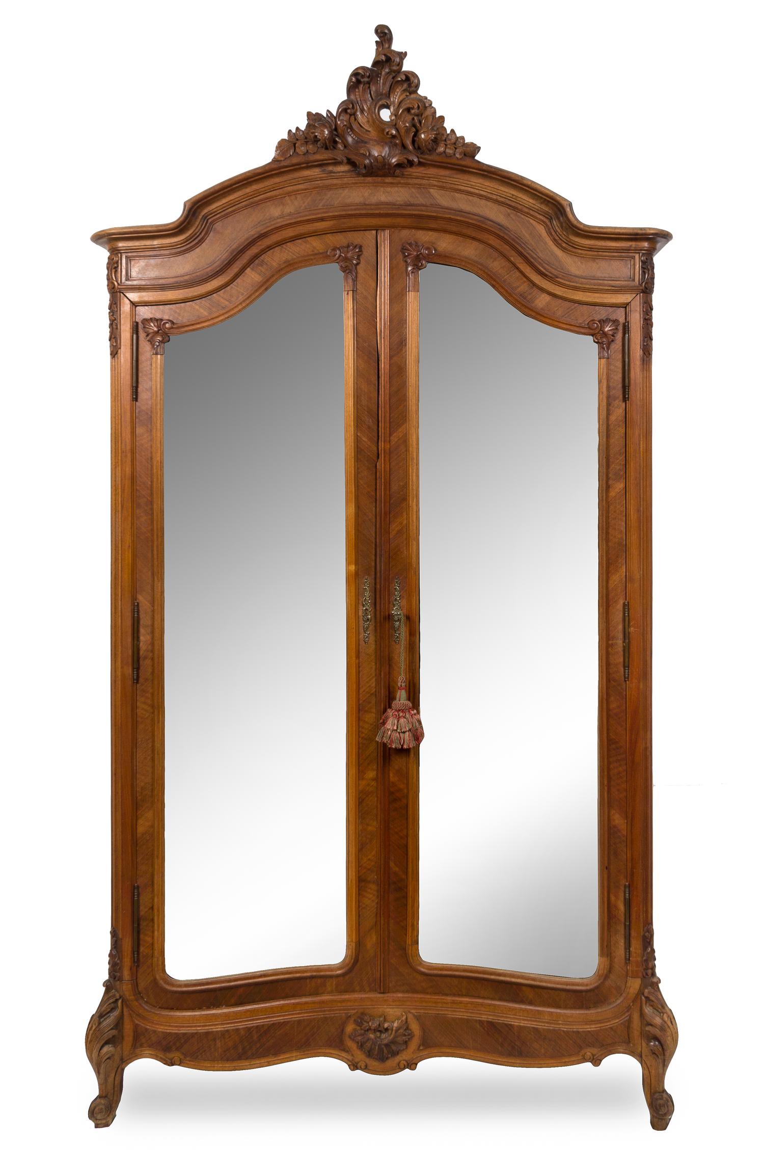 A Louis XV Style Walnut Armoire Height 100 1/2 x width 51 x depth 19 inches. — LATE 19TH CENTURY