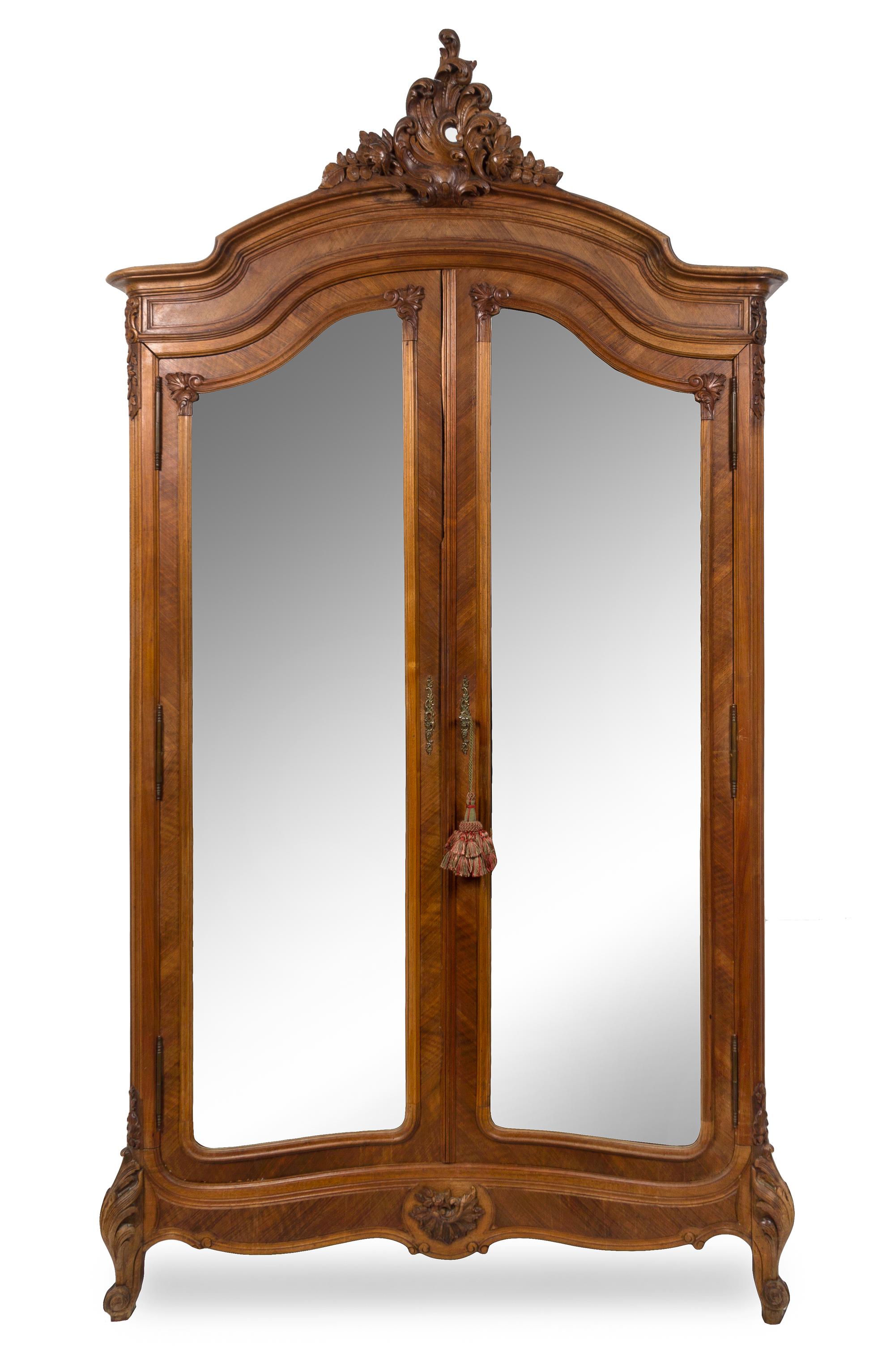 A Louis XV Style Walnut Armoire Height 100 1/2 x width 51 x depth 19 inches. — LATE 19TH CENTURY