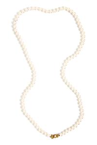 An 18 Karat Yellow Gold and Cultured Pearl Necklace, Mikimoto,