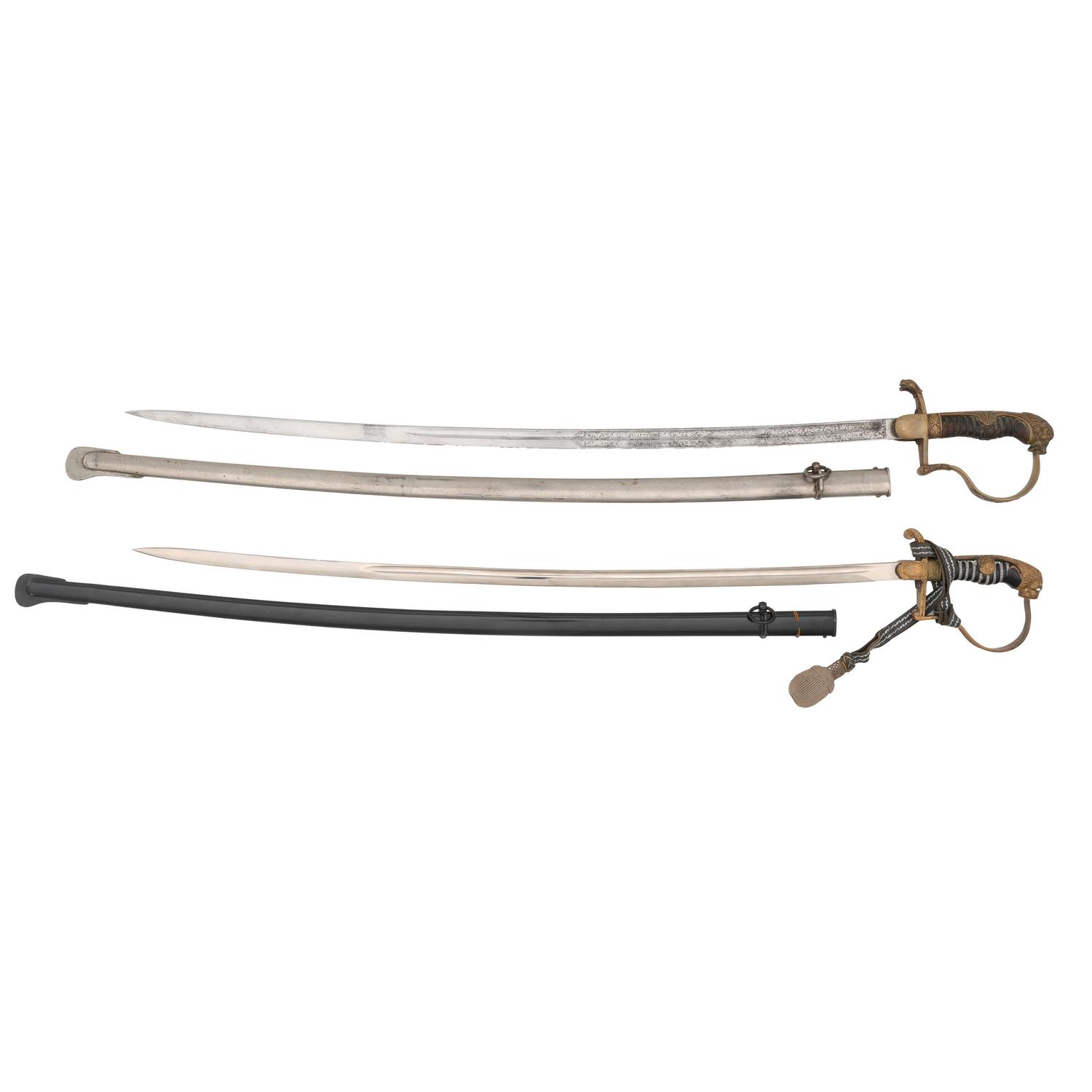 Lot of Two WWI-era German Officer's Lion Head Swords