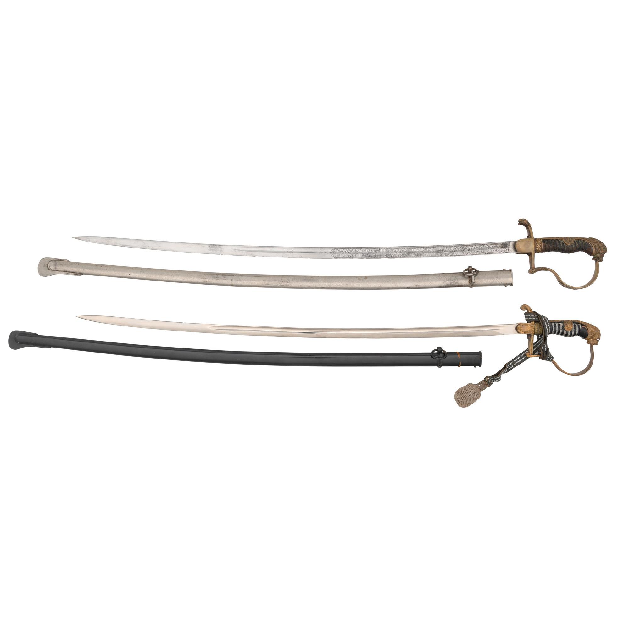 Lot of Two WWI-era German Officer's Lion Head Swords