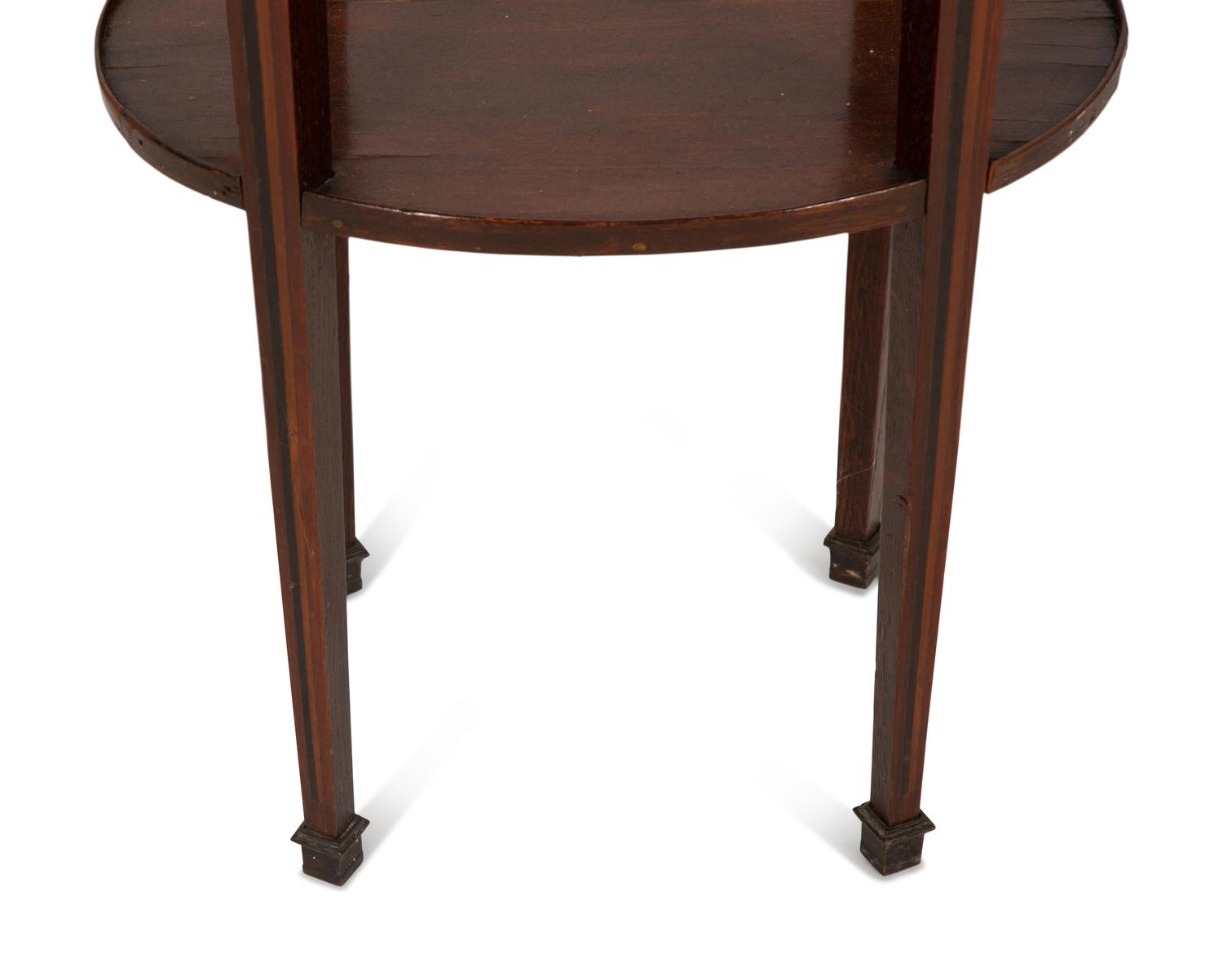 A French Empire Inlaid Mahogany Bouillotte Table with Marble Top and Brass Three-Quarter Gallery