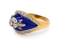 An 18 Karat Yellow Gold, Diamond and Enamel Ring, Italian,