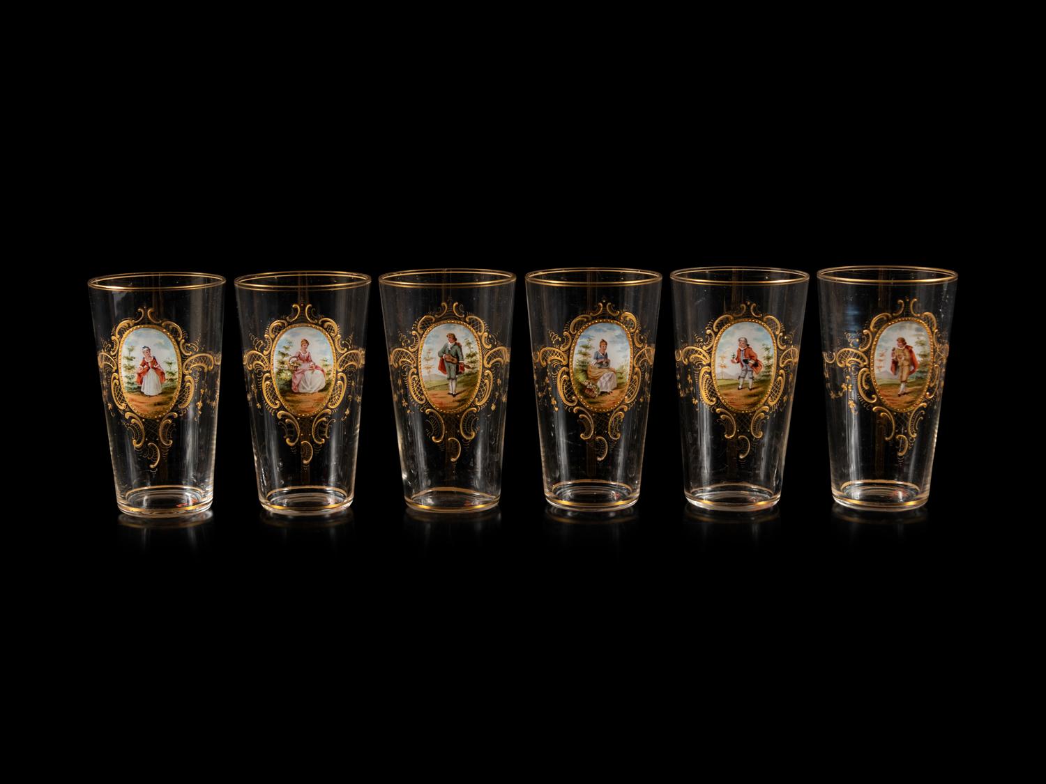 A Set of Twelve Italian Parcel-Gilt and Enamel Decorated Glass Tumblers