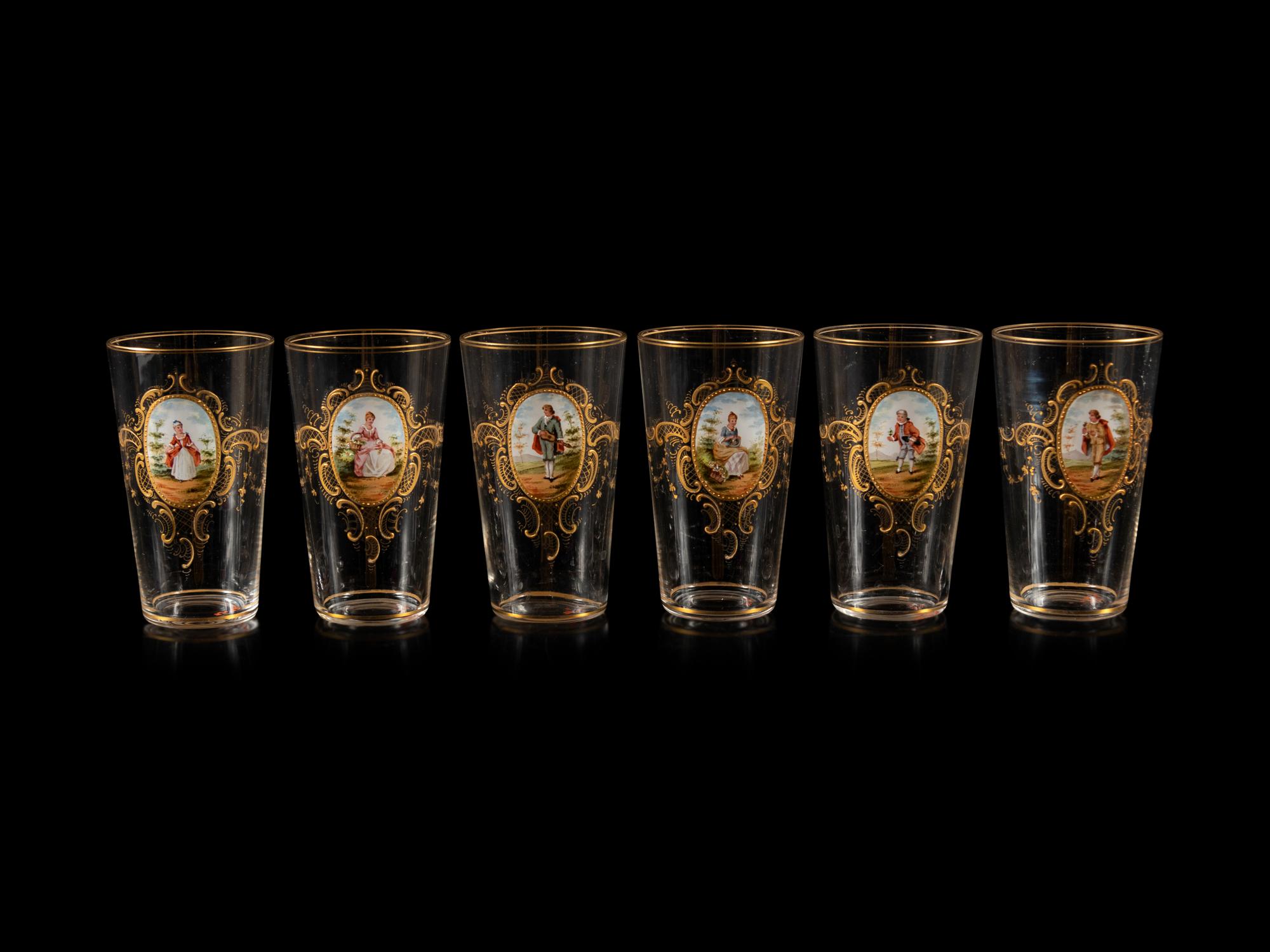 A Set of Twelve Italian Parcel-Gilt and Enamel Decorated Glass Tumblers