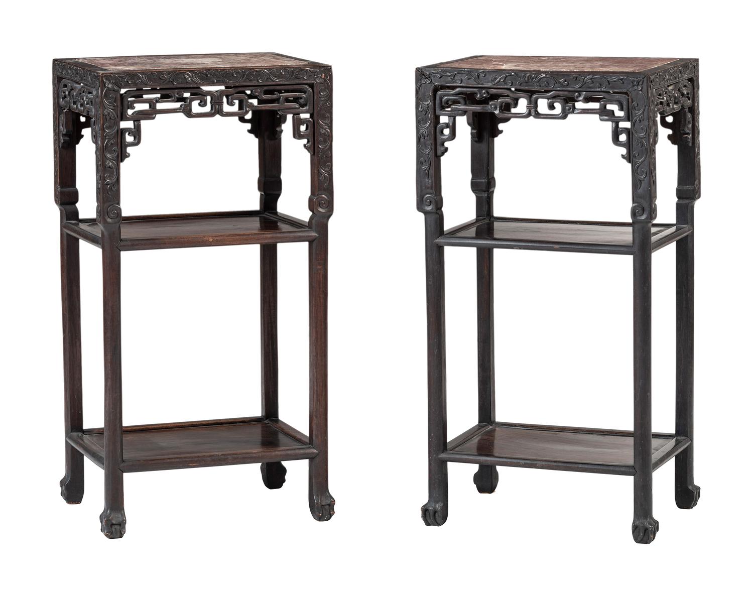 A Chinese Carved Hardwood Four-Piece Furniture Suite