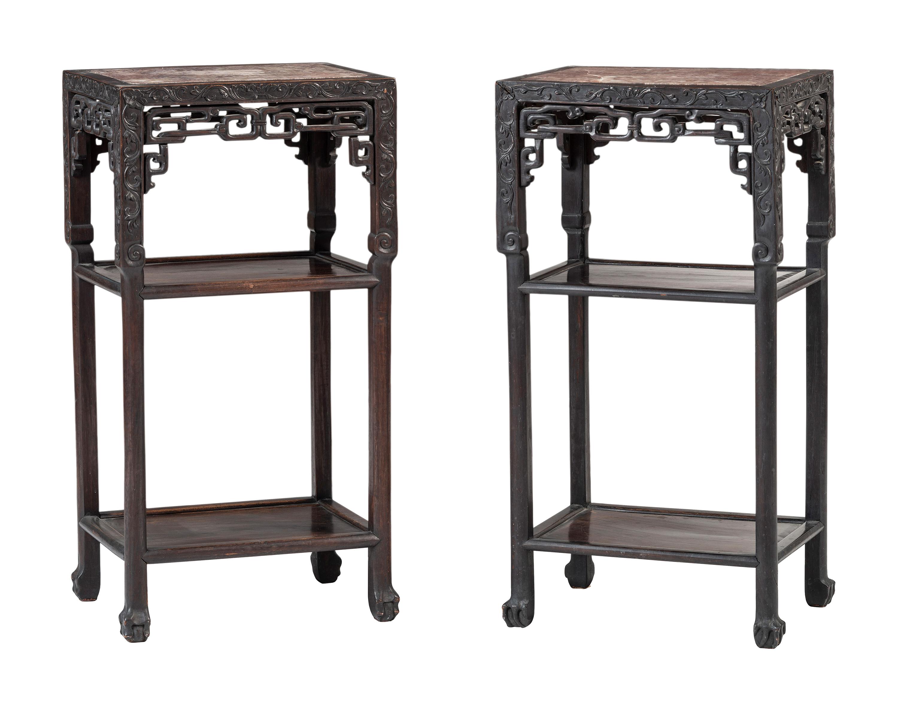 A Chinese Carved Hardwood Four-Piece Furniture Suite
